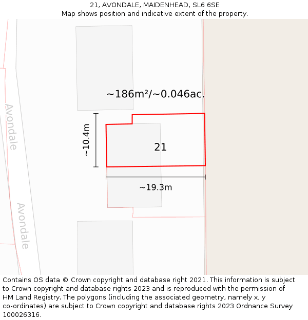21, AVONDALE, MAIDENHEAD, SL6 6SE: Plot and title map
