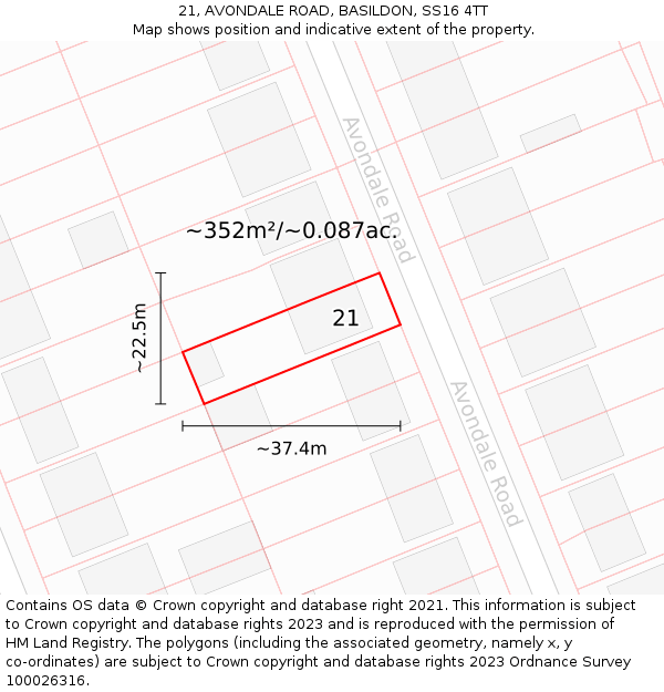 21, AVONDALE ROAD, BASILDON, SS16 4TT: Plot and title map