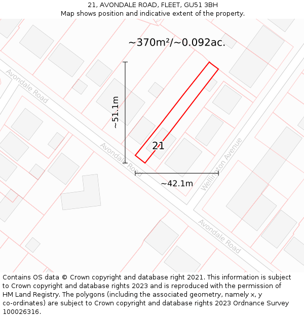 21, AVONDALE ROAD, FLEET, GU51 3BH: Plot and title map