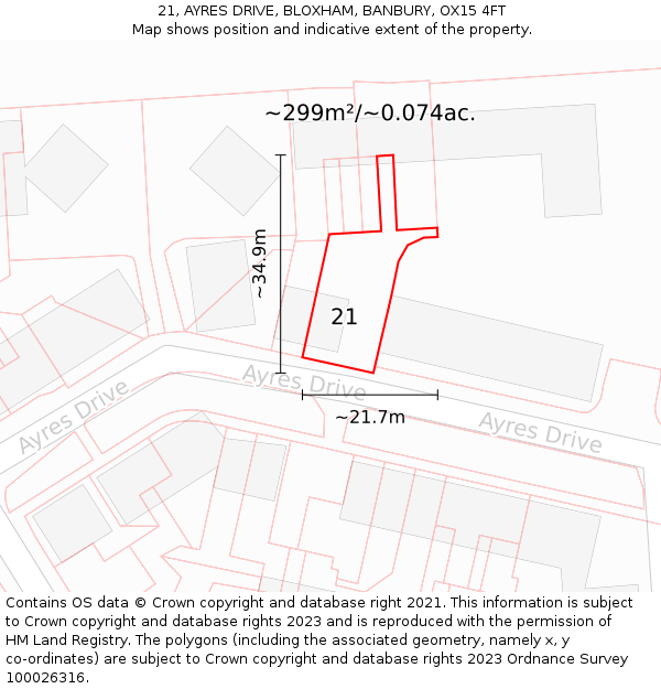 21, AYRES DRIVE, BLOXHAM, BANBURY, OX15 4FT: Plot and title map