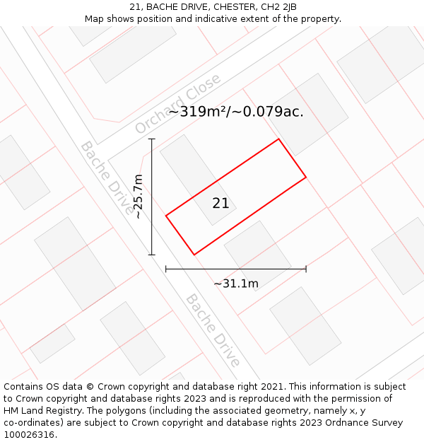21, BACHE DRIVE, CHESTER, CH2 2JB: Plot and title map