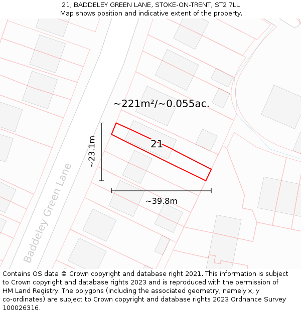 21, BADDELEY GREEN LANE, STOKE-ON-TRENT, ST2 7LL: Plot and title map