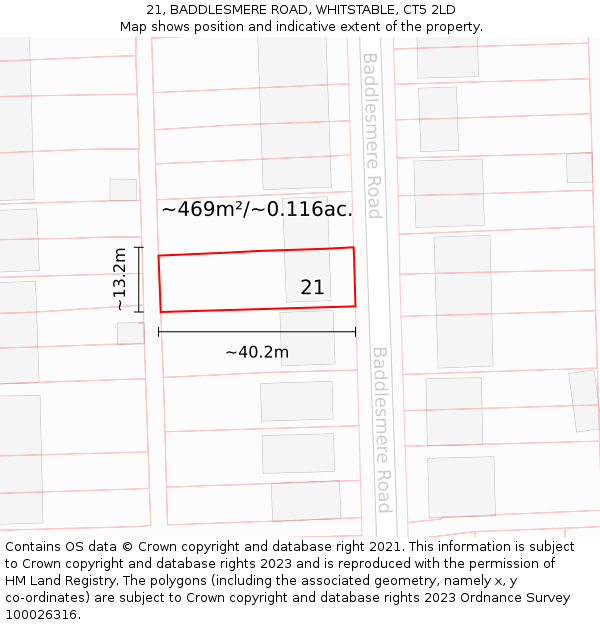 21, BADDLESMERE ROAD, WHITSTABLE, CT5 2LD: Plot and title map