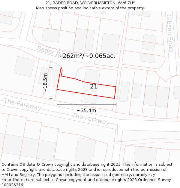 21, BADER ROAD, WOLVERHAMPTON, WV6 7UY: Plot and title map