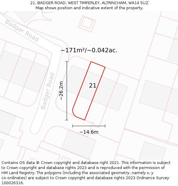 21, BADGER ROAD, WEST TIMPERLEY, ALTRINCHAM, WA14 5UZ: Plot and title map