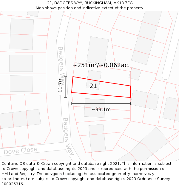 21, BADGERS WAY, BUCKINGHAM, MK18 7EG: Plot and title map