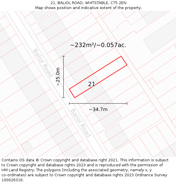 21, BALIOL ROAD, WHITSTABLE, CT5 2EN: Plot and title map