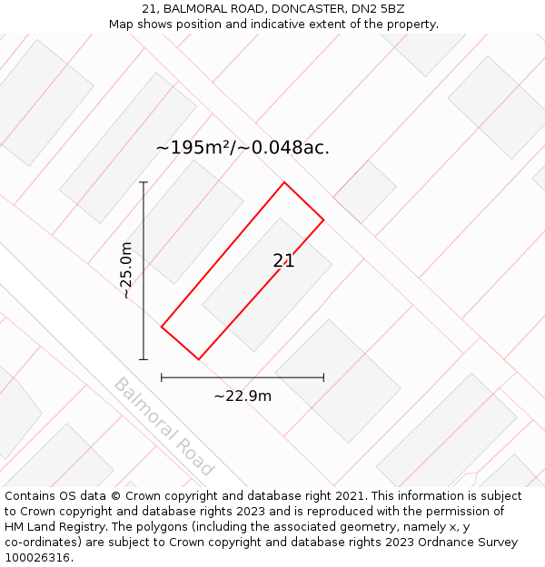 21, BALMORAL ROAD, DONCASTER, DN2 5BZ: Plot and title map