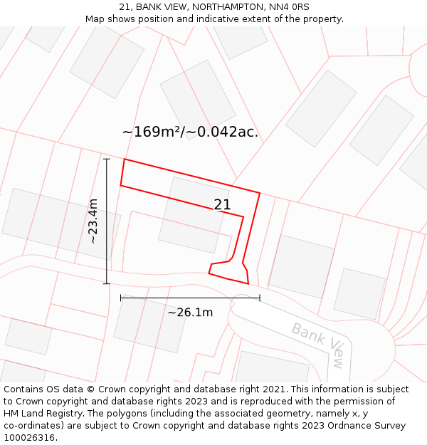 21, BANK VIEW, NORTHAMPTON, NN4 0RS: Plot and title map