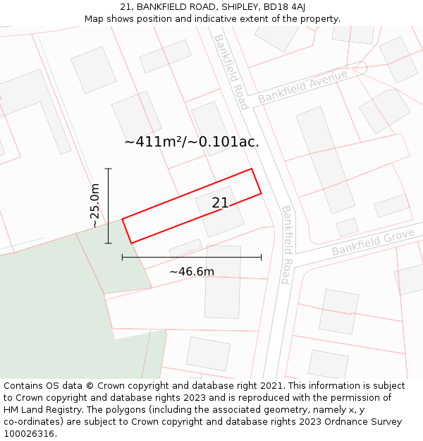 21, BANKFIELD ROAD, SHIPLEY, BD18 4AJ: Plot and title map