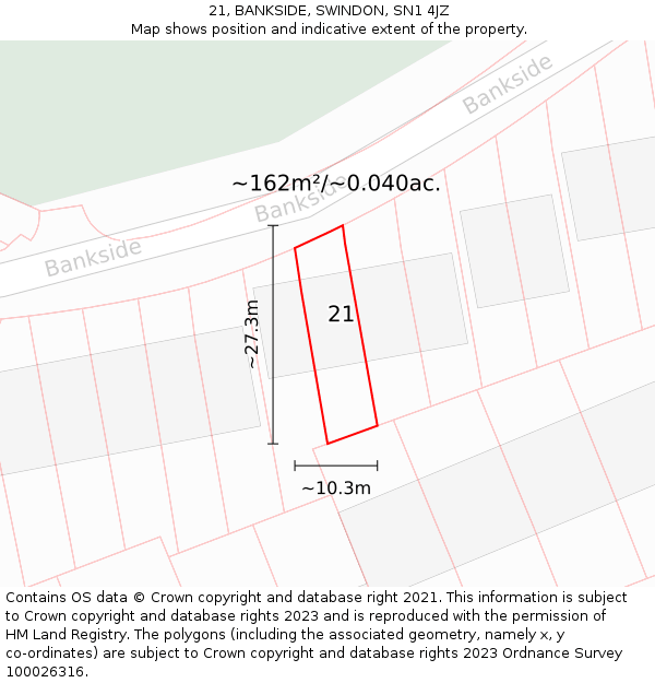 21, BANKSIDE, SWINDON, SN1 4JZ: Plot and title map