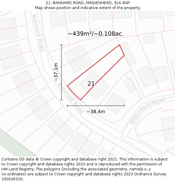 21, BANNARD ROAD, MAIDENHEAD, SL6 4NP: Plot and title map