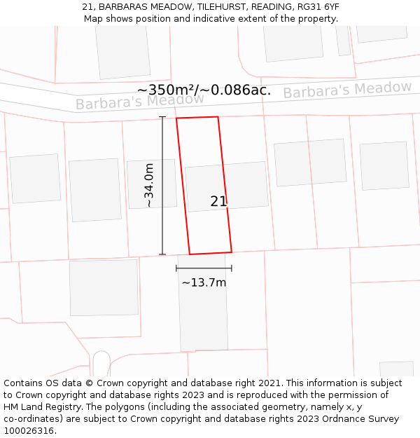 21, BARBARAS MEADOW, TILEHURST, READING, RG31 6YF: Plot and title map