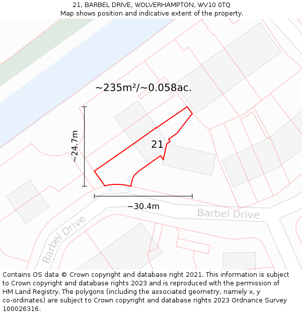 21, BARBEL DRIVE, WOLVERHAMPTON, WV10 0TQ: Plot and title map