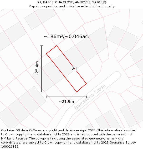 21, BARCELONA CLOSE, ANDOVER, SP10 1JQ: Plot and title map