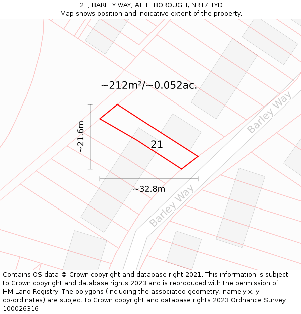 21, BARLEY WAY, ATTLEBOROUGH, NR17 1YD: Plot and title map