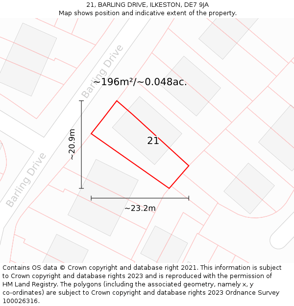 21, BARLING DRIVE, ILKESTON, DE7 9JA: Plot and title map