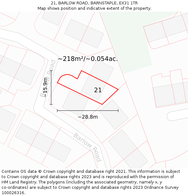 21, BARLOW ROAD, BARNSTAPLE, EX31 1TR: Plot and title map