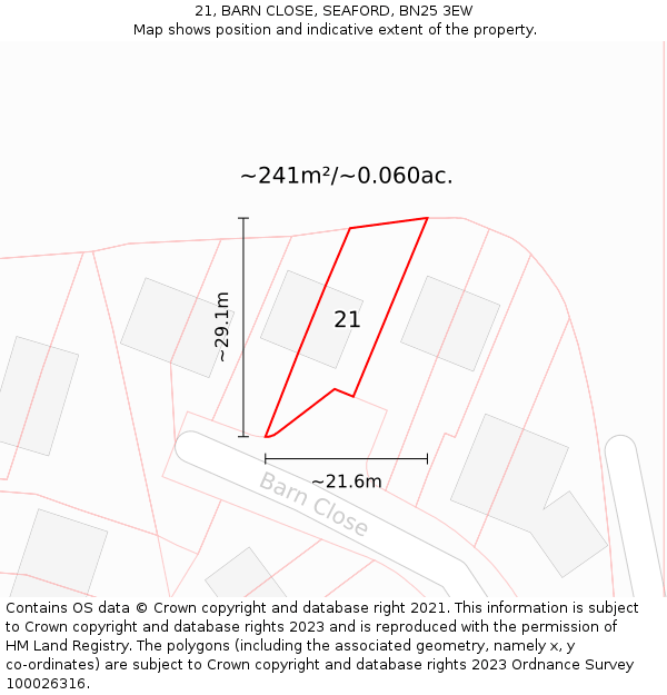 21, BARN CLOSE, SEAFORD, BN25 3EW: Plot and title map