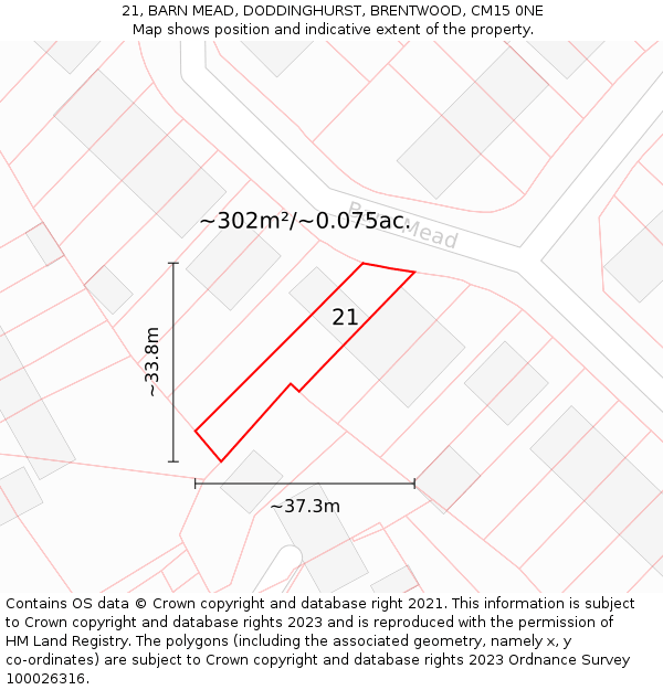 21, BARN MEAD, DODDINGHURST, BRENTWOOD, CM15 0NE: Plot and title map