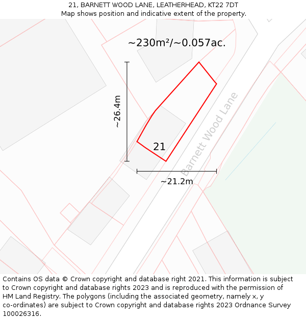 21, BARNETT WOOD LANE, LEATHERHEAD, KT22 7DT: Plot and title map