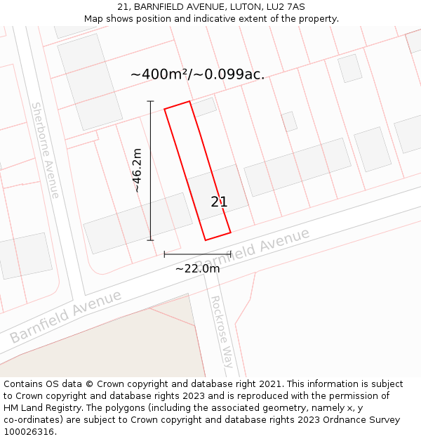 21, BARNFIELD AVENUE, LUTON, LU2 7AS: Plot and title map