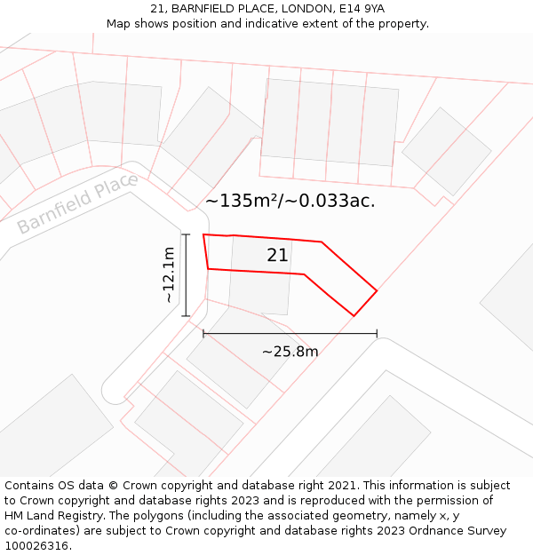 21, BARNFIELD PLACE, LONDON, E14 9YA: Plot and title map