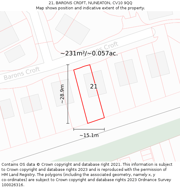 21, BARONS CROFT, NUNEATON, CV10 9QQ: Plot and title map