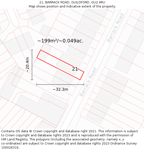 21, BARRACK ROAD, GUILDFORD, GU2 9RU: Plot and title map