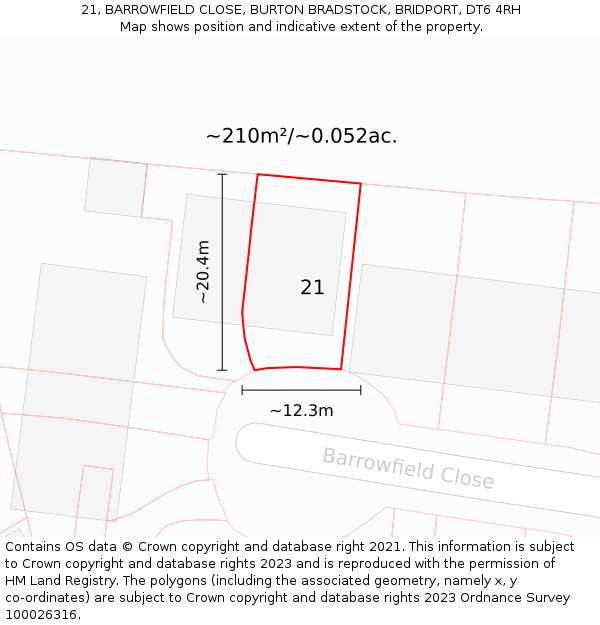 21, BARROWFIELD CLOSE, BURTON BRADSTOCK, BRIDPORT, DT6 4RH: Plot and title map