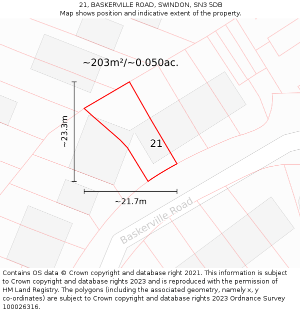 21, BASKERVILLE ROAD, SWINDON, SN3 5DB: Plot and title map