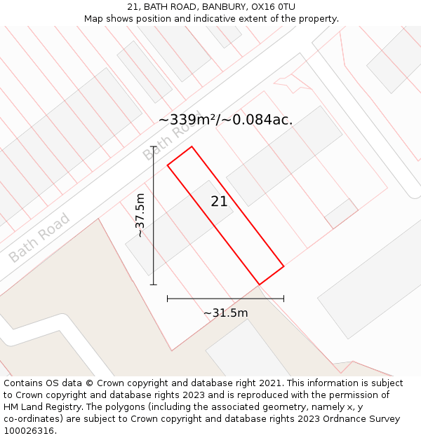 21, BATH ROAD, BANBURY, OX16 0TU: Plot and title map