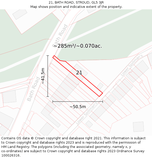 21, BATH ROAD, STROUD, GL5 3JR: Plot and title map