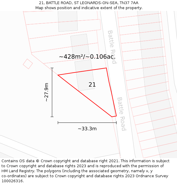 21, BATTLE ROAD, ST LEONARDS-ON-SEA, TN37 7AA: Plot and title map