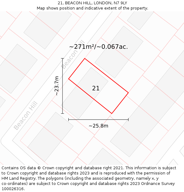 21, BEACON HILL, LONDON, N7 9LY: Plot and title map