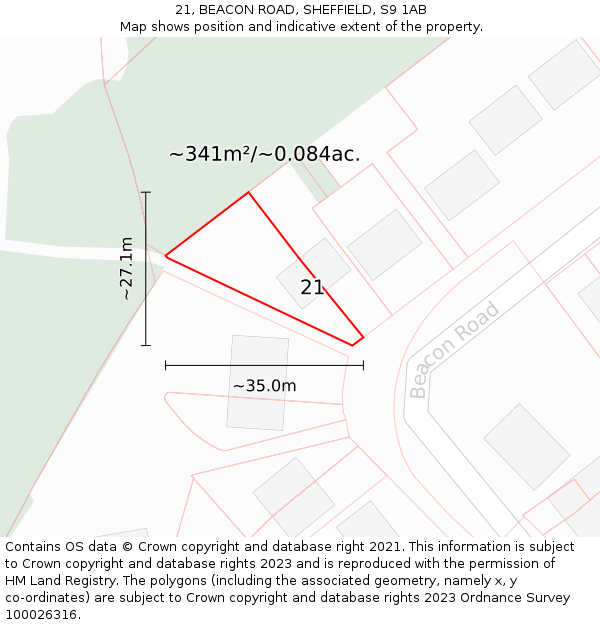 21, BEACON ROAD, SHEFFIELD, S9 1AB: Plot and title map