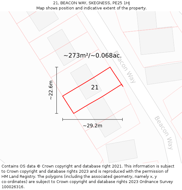 21, BEACON WAY, SKEGNESS, PE25 1HJ: Plot and title map