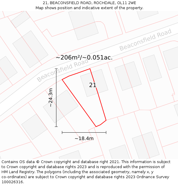 21, BEACONSFIELD ROAD, ROCHDALE, OL11 2WE: Plot and title map