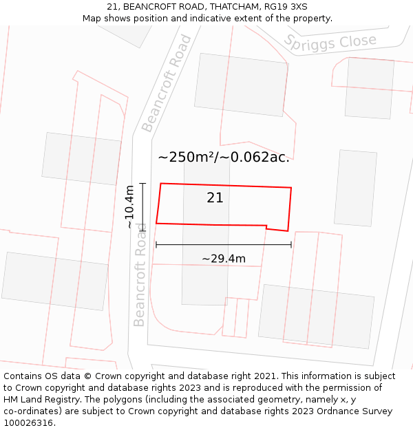 21, BEANCROFT ROAD, THATCHAM, RG19 3XS: Plot and title map