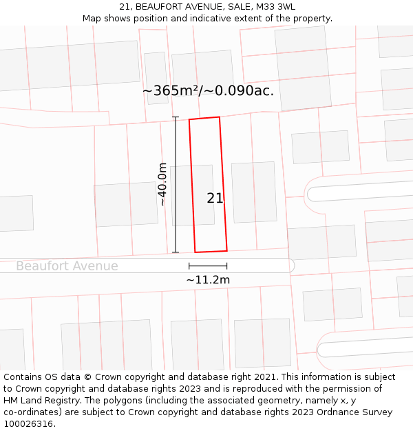 21, BEAUFORT AVENUE, SALE, M33 3WL: Plot and title map