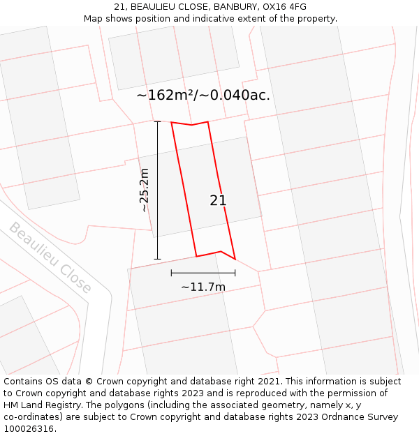 21, BEAULIEU CLOSE, BANBURY, OX16 4FG: Plot and title map