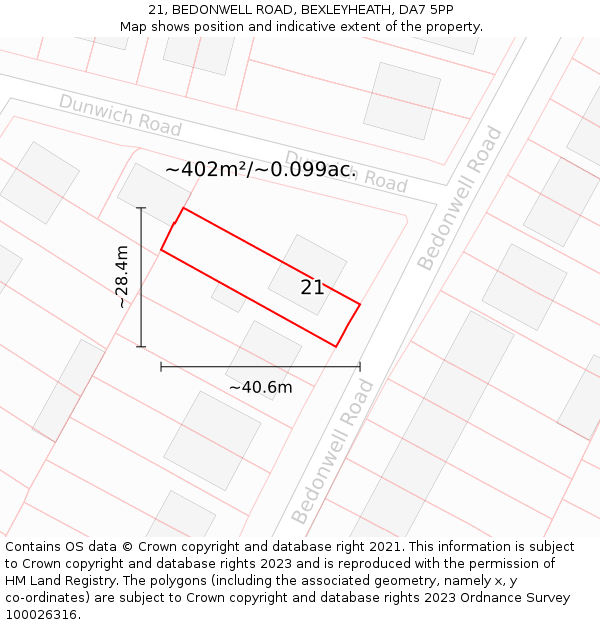 21, BEDONWELL ROAD, BEXLEYHEATH, DA7 5PP: Plot and title map