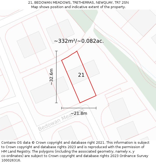 21, BEDOWAN MEADOWS, TRETHERRAS, NEWQUAY, TR7 2SN: Plot and title map
