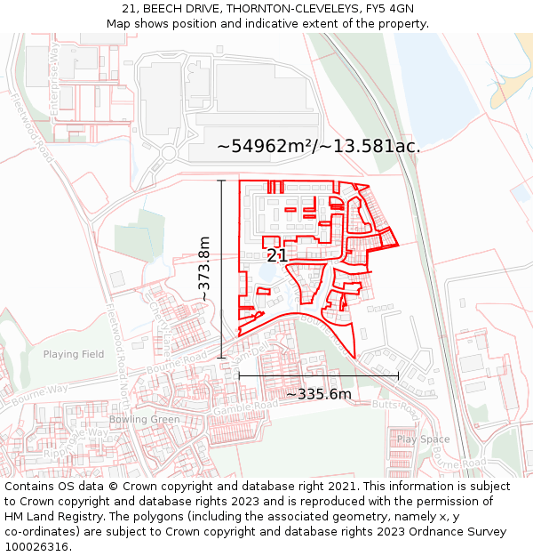 21, BEECH DRIVE, THORNTON-CLEVELEYS, FY5 4GN: Plot and title map