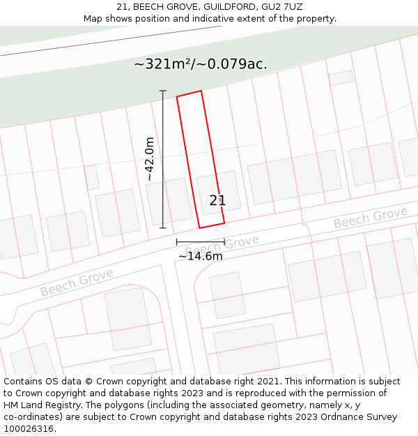 21, BEECH GROVE, GUILDFORD, GU2 7UZ: Plot and title map