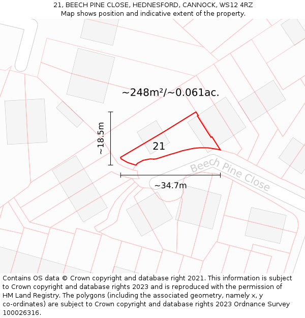 21, BEECH PINE CLOSE, HEDNESFORD, CANNOCK, WS12 4RZ: Plot and title map
