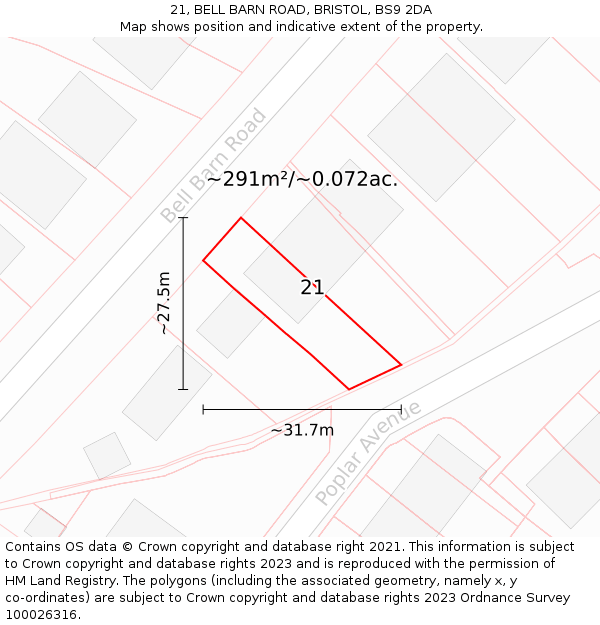 21, BELL BARN ROAD, BRISTOL, BS9 2DA: Plot and title map