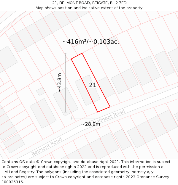 21, BELMONT ROAD, REIGATE, RH2 7ED: Plot and title map