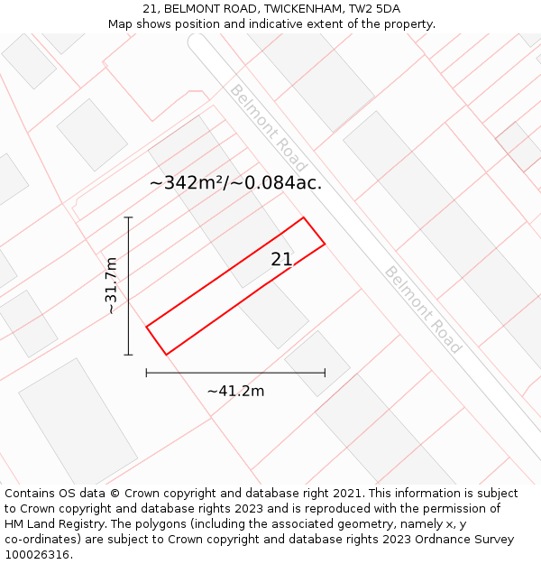 21, BELMONT ROAD, TWICKENHAM, TW2 5DA: Plot and title map