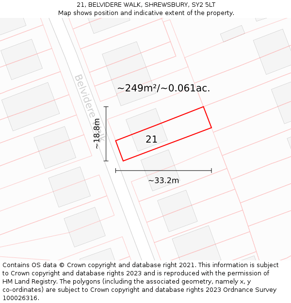21, BELVIDERE WALK, SHREWSBURY, SY2 5LT: Plot and title map